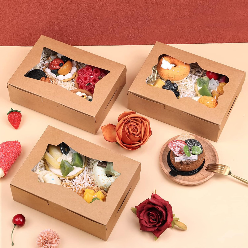 24Pcs 8X6X2.5 ​Inches Cookie Boxes, Bakery Boxes with 3 Style Window, Treat Boxe gallery