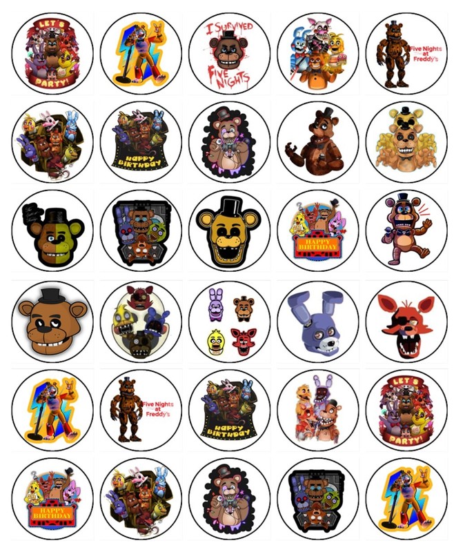 Five Nights at Freddy’s Edible Cupcake Toppers – Wafer – Gaming Cake Decorations
