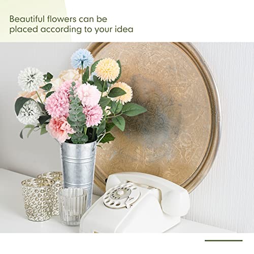 12 Pcs Galvanized Flower Bucket 9 Inch Metal Vase Farmhouse Matte Silver gallery
