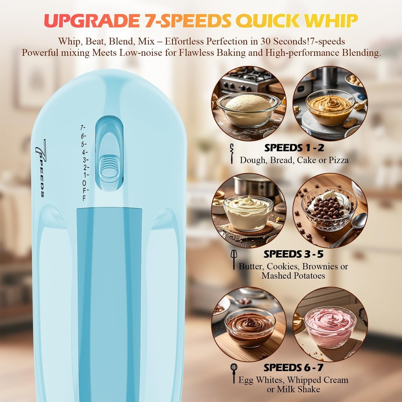 7-Speed Electric Hand Mixer – Portable Food Mixer Kitchen Mixer with 304 *(1x... gallery