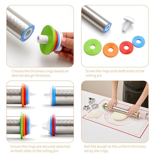 Rolling Pin with Thickness Rings, Fulimax 17" Adjustable Stainless Steel gallery