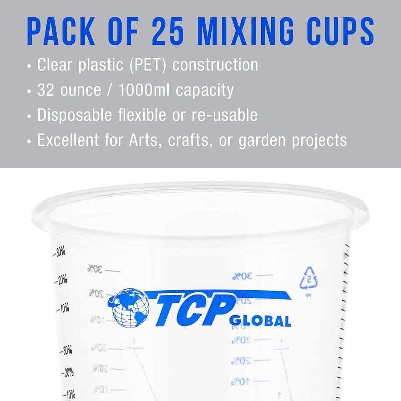 32 oz Graduated Plastic Mixing Cups - 25 Pack Disposable Measuring Cups for Liqu gallery