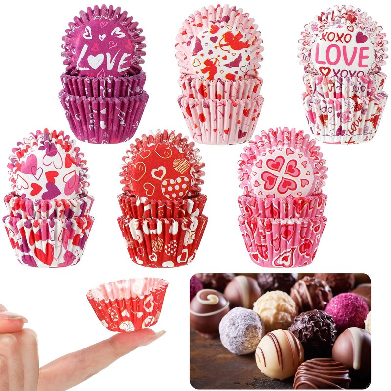 600 Counts Valentine’s Day Cupcake Liners Mini Heart Baking Cups Wrappers Pap…