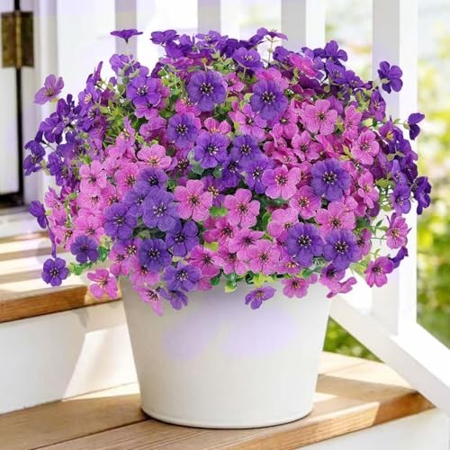 Artificial Flowers for Outdoor Faux Plants Fake Flower Spring Decor, Purple Mix