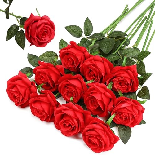 Fake Roses Artificial Flowers - Fake Artificial Roses Silk Flowers 10 Pcs Red gallery