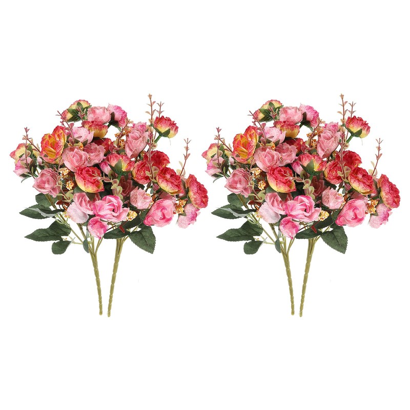 4Pcs 7 Branch 21 Heads Artificial Silk Rose Flower with Stem for Decor, Pink