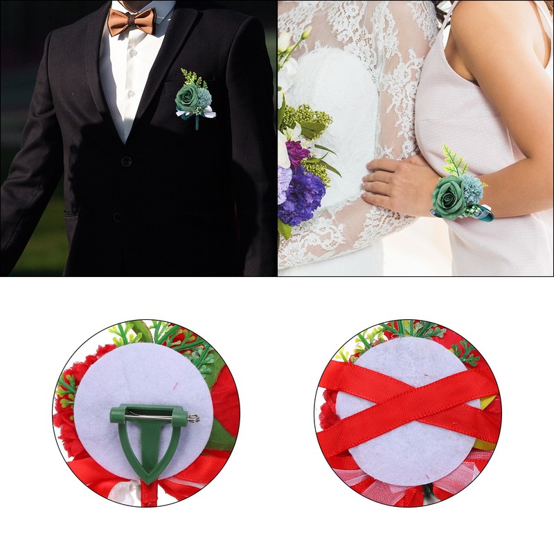 Rose Flower Wrist Corsage and Boutonnieres Set for Wedding Prom, Red gallery