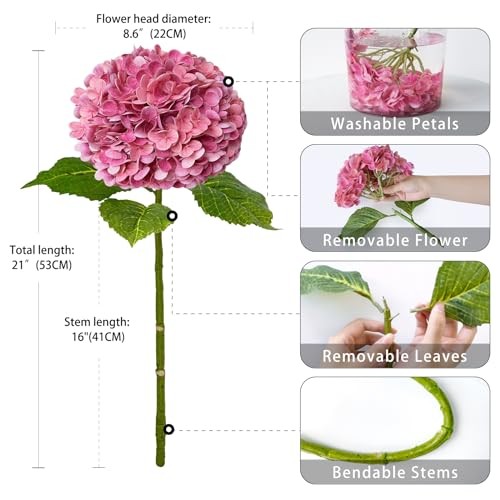 4 Pcs Magenta Real Touch Aritificial Hydrangeas 21'' Real 4 PCS Magenta/Pink gallery