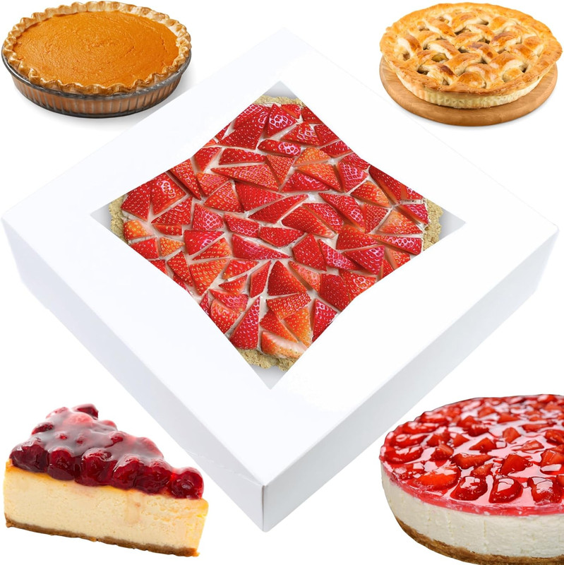 BAKELUV Pie Boxes 10X10X2.5 Inch | White / 25 Pcs/Auto-Popup | Bakery/Pastry/Tre gallery