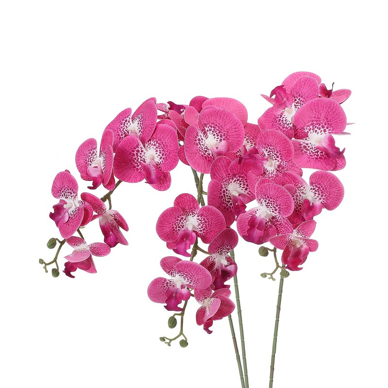 3Pcs 41″ 9 Heads Artificial Orchid Stems Faux Phalaenopsis, White Fuchsia