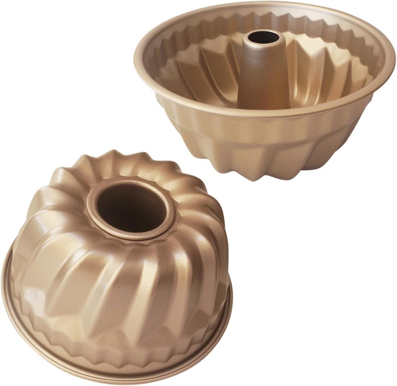 7 Inch Nonstick Fluted Tube Round Gold Baking Pans, Ring Cake Pan, Small Baking