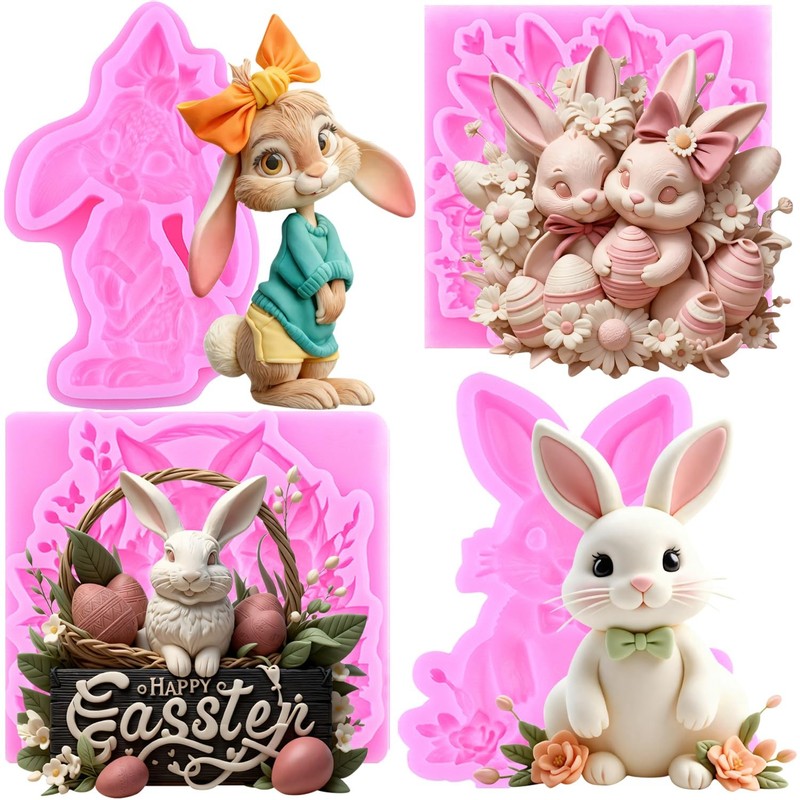 Easter Fondant Molds Bunny Silicone Mold Rabbit Ears Carrot Chocolate Candy M…
