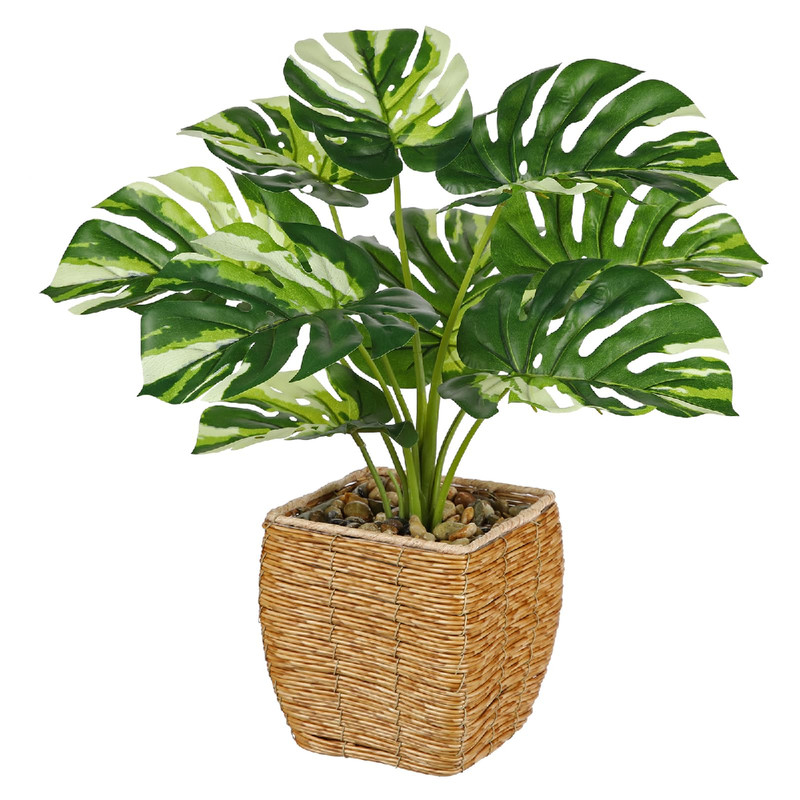 Briful Fake Plants Potted Variegated Monstera Artificial Plants Indoor