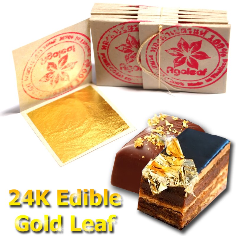 100 Edible Gold Leaf Sheet 24K Pure Cake Decorate Macaroon Dessert NO BASE METEL