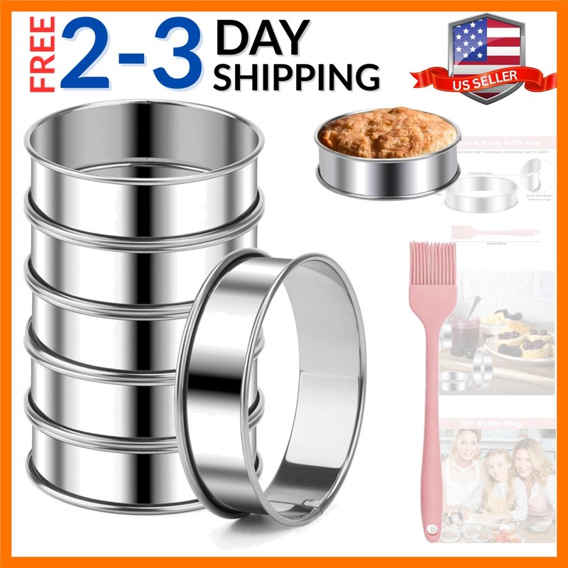 6 Packs English Muffin Ring, 4 inches Stainless Steel Crumpet Ring Molds Nons…