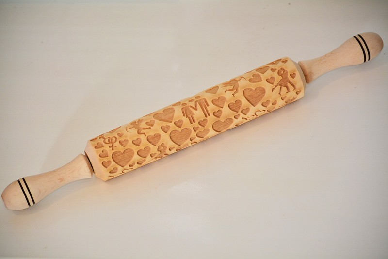 Embossed HEARTS CATS Rolling Pin CHOOSE PATTERN wooden laser cut LARGE