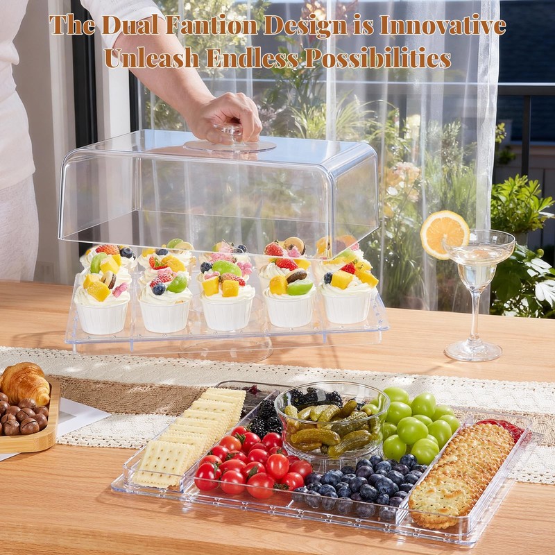Cake Stand with Lid-Extra Large 17" Rectangular Cake Holder,8-in-1 Multi-Func... gallery