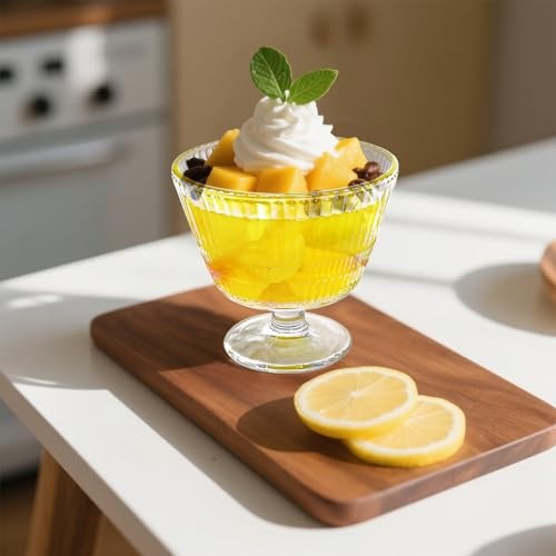 6 Pack Glass Dessert Bowls Set, 10 Oz Vintage Ice Cream Cups with Pedestal, gallery