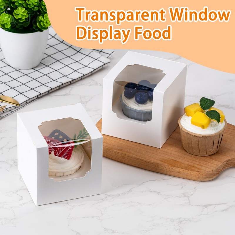 50 Pack Individual Cupcake Containers, Cupcake Boxes with Window, Food Grade ... gallery