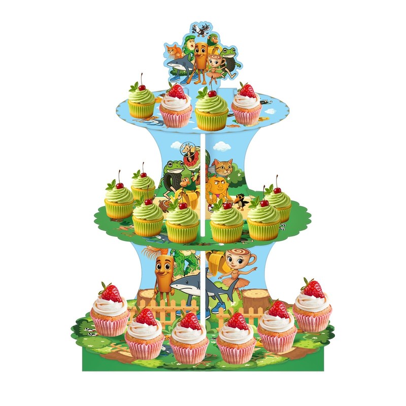 3-Tier Animal Theme Brainrot Cupcake Stand, 11Inch Cardboard Cupcake Tray, De…