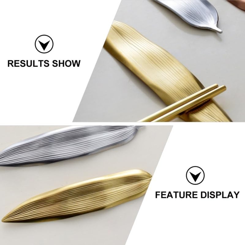 Leaf Shape Chopsticks Holder Stand Stainless Steel Rest Rack Dining 2 Pack gallery