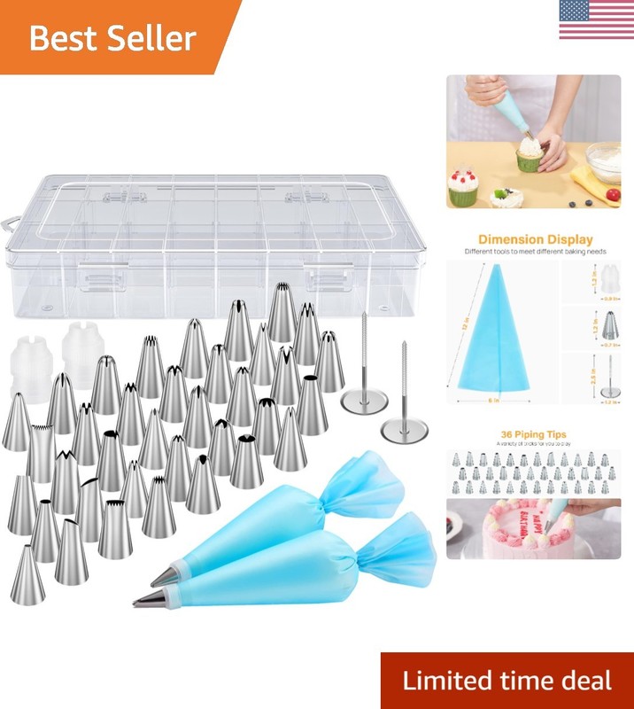 Professional 42-Piece Cake Decorator Kit: 36 Icing Tips & Reusable Bags Included