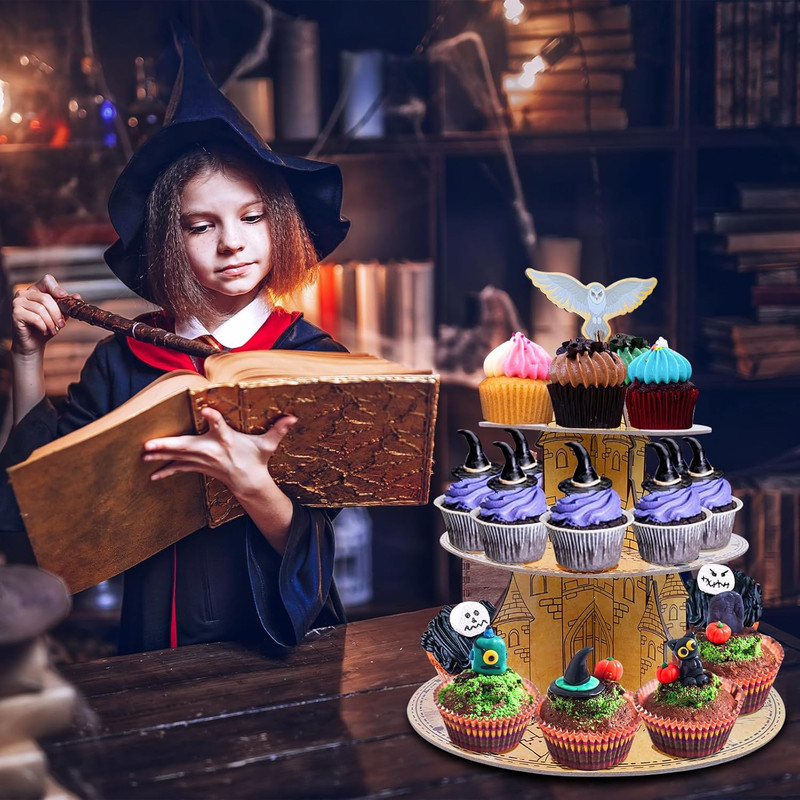 3-Tier Magical Cupcake Stand - Wizard Birthday & Halloween Party Cake Stand - Ro gallery