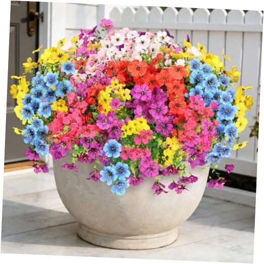 Artificial Flowers for Outdoors, 16 Bundles UV Resistant Fake Mixed Colors gallery