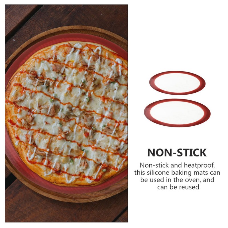 2PCS Pizza Baking Sheet Pizza Baking Mat Non-stick Silicone Baking Liner Round gallery