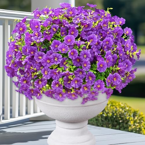 Artificial Flowers for Outdoors Fake Outdoor Flowers, UV 14 Bundles Purple gallery