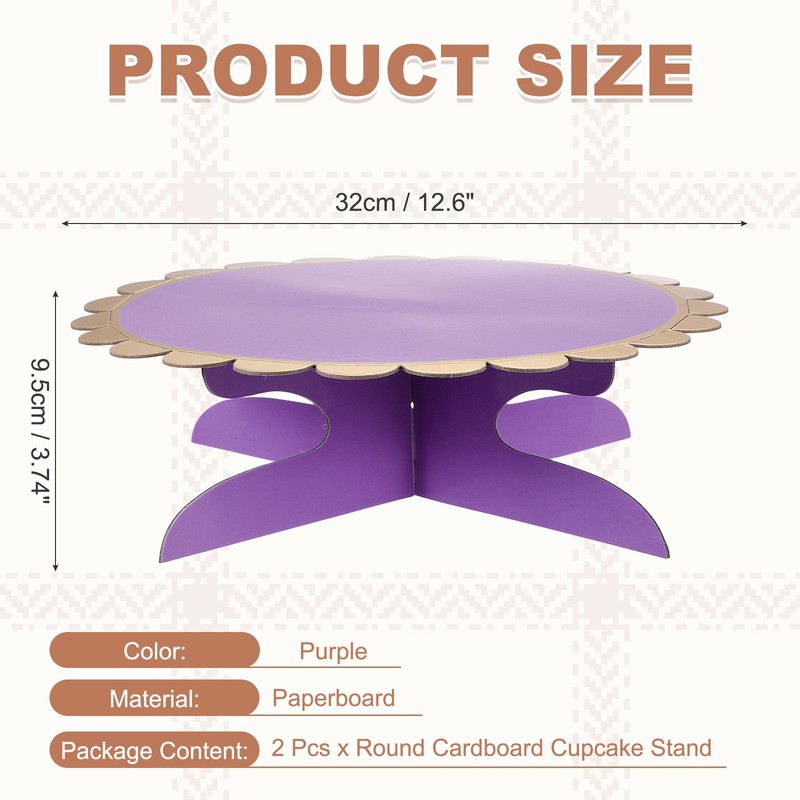 2 Pcs 1-Tier Cardboard Cake Stand Holder, 13 Inch Round Cupcake Stand, Purple gallery