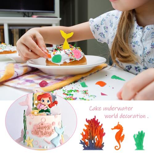 Mermaid Theme Cake Mold, Mermaid, Shell, Seaweed, Coral Silicone Mold Cupcake gallery