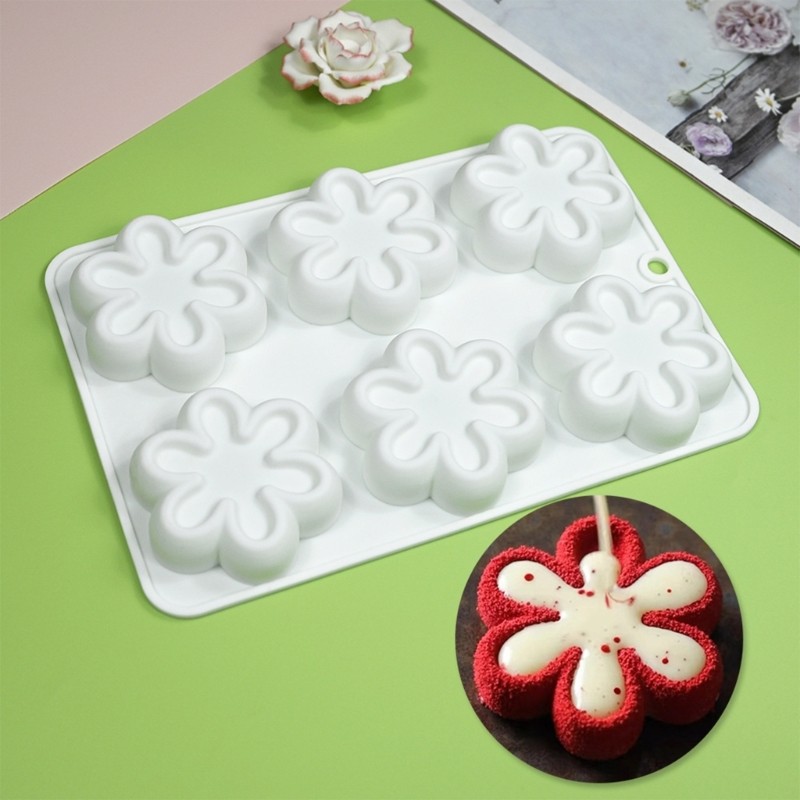 6-cavity Six Petals Flower Silicone Mold for DIY Mousse Cake Jelly Puddings gallery