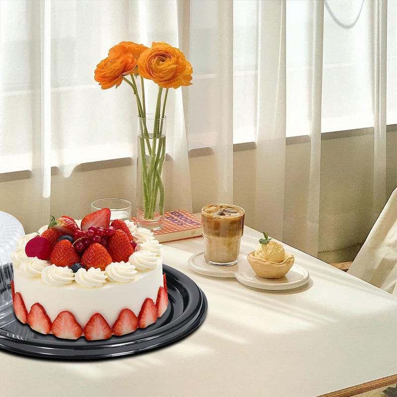 12" [5 Pack] round Cake Pies Carriers, Black Serving Tray with Clear Lid, Dispos gallery