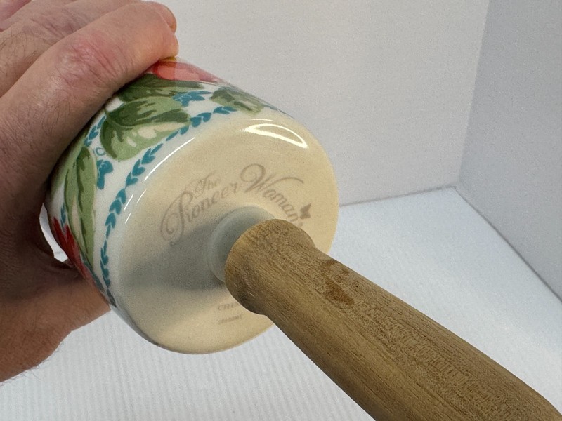 Pioneer Woman Rolling Pin Retired Vintage Flower Pattern Ceramic Wooden Handles gallery