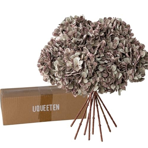 Artificial Flower Fake Silk Hydrangea Heads Bouquet with Stems Bulk for Brown gallery