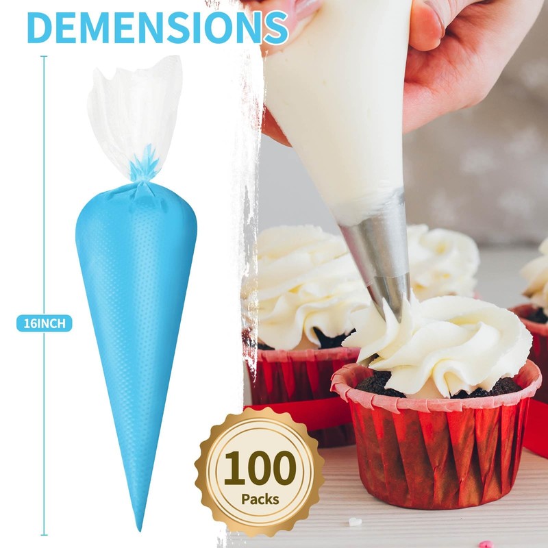 Non Slip Piping Bags 16 Inch, 100Pcs Frosting Decorating, Pastry, Blue gallery