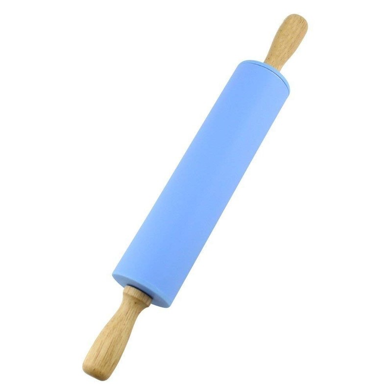 Silicone Rolling Pin with Wooden Handle – Non Stick Surface Dough Roller-roll…