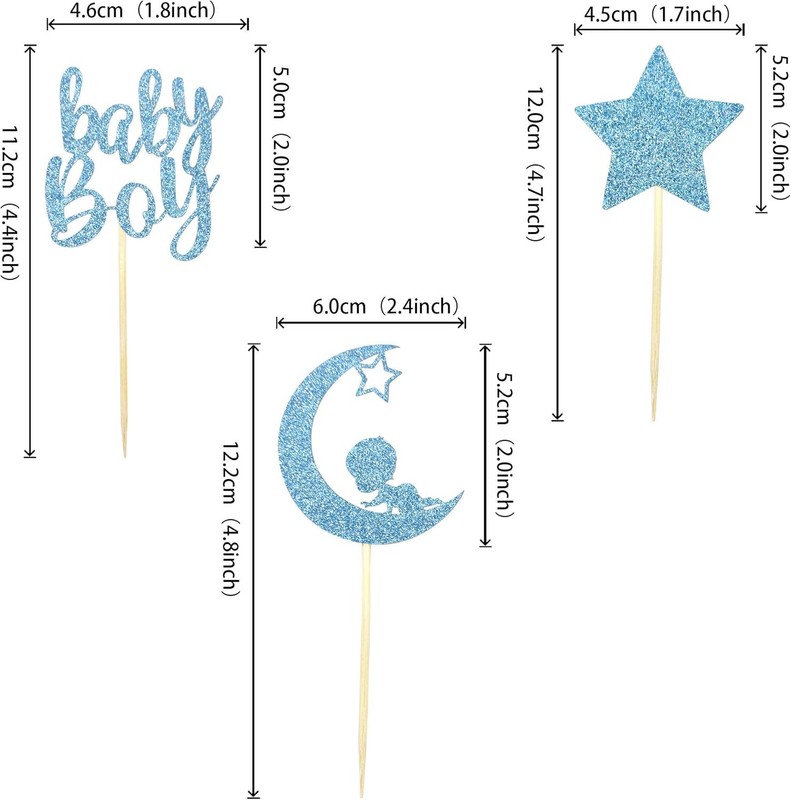 24 PCS Baby Shower Boy Cupcake Toppers with Moon Star Blue Glitter Cupcake Picks gallery