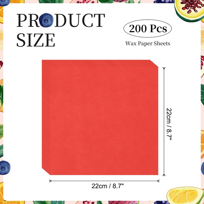 200 Pcs Wax Paper Sheets, 8.7 x 8.7" Square Wrapping Paper, Red gallery