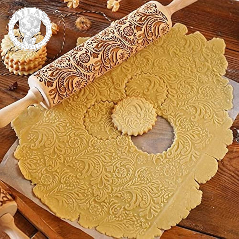 Embossed Wooden Rolling Pin, Embossing Rolling Pin for Baking Fondant, Pizza, Pi