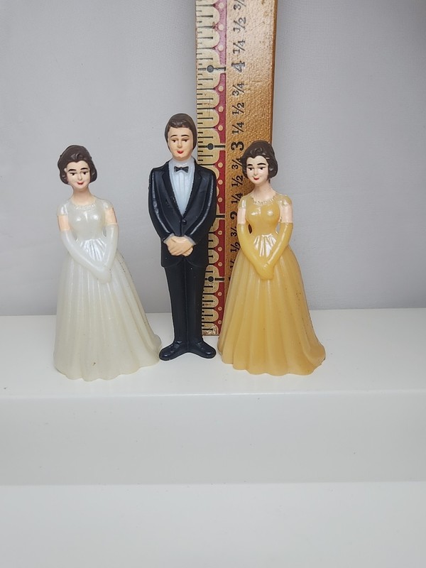 Vtg Mid Century Plastic Cake Topper Wedding Formal Prom Debutant Figures 3 Pc gallery