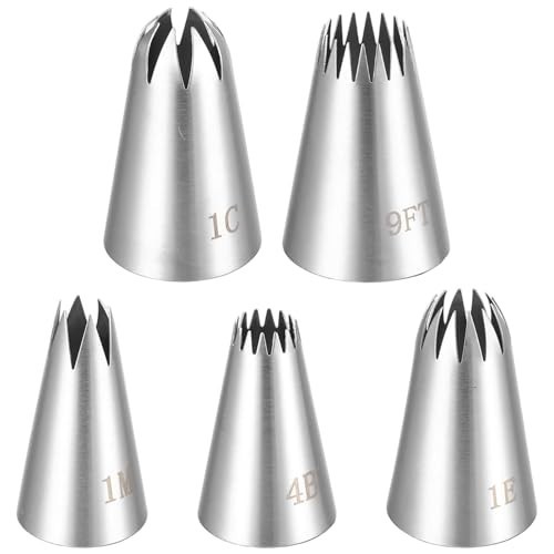 5 Pack Large Star Piping Tips Large Icing Tips for Cakes 9FT 1C 1E 1M 4B gallery