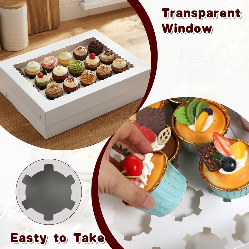 10 Pack Cupcake Boxes with Window and Inserts, 24 Pcs Mini Cupcakes Container... gallery