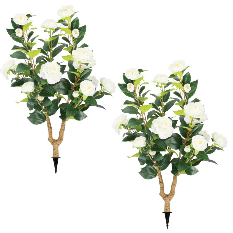 Sunnyglade 2 Packs 35.5 Artificial Camellia Tree Faux White Camellia Flowers