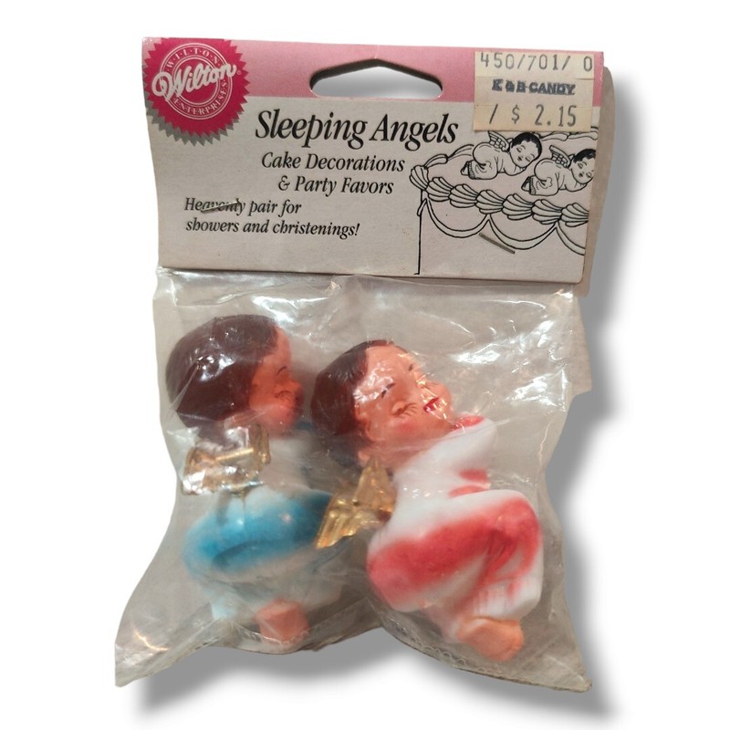 Vintage Wilton Cake Topper Sleeping Angels Boy Girl Baptism Christening Sealed