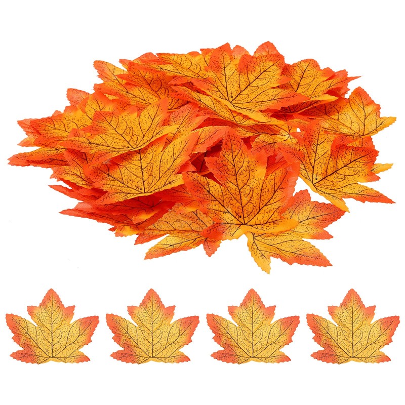 Fake Fall Leaves, 200 Pack Artificial Maple Leaves Red Yellow