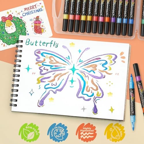 48 Colors Duo Glitter Effect Brush Markers, 24 Pack Water-based Ink Glitter gallery