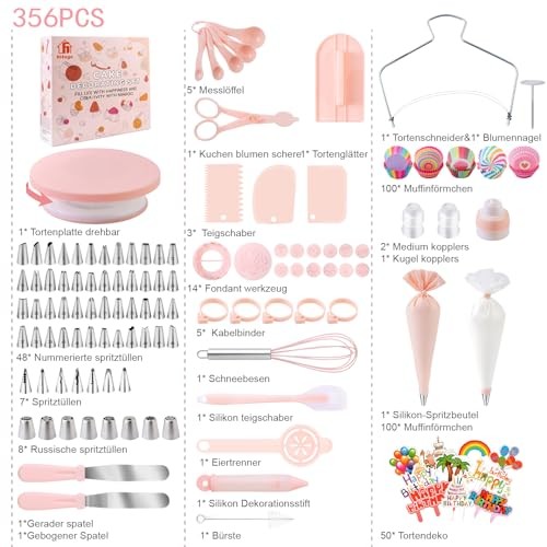 Cake Decorating Supplies Kit Tools 356pcs, Baking Accessories with Light Pink gallery