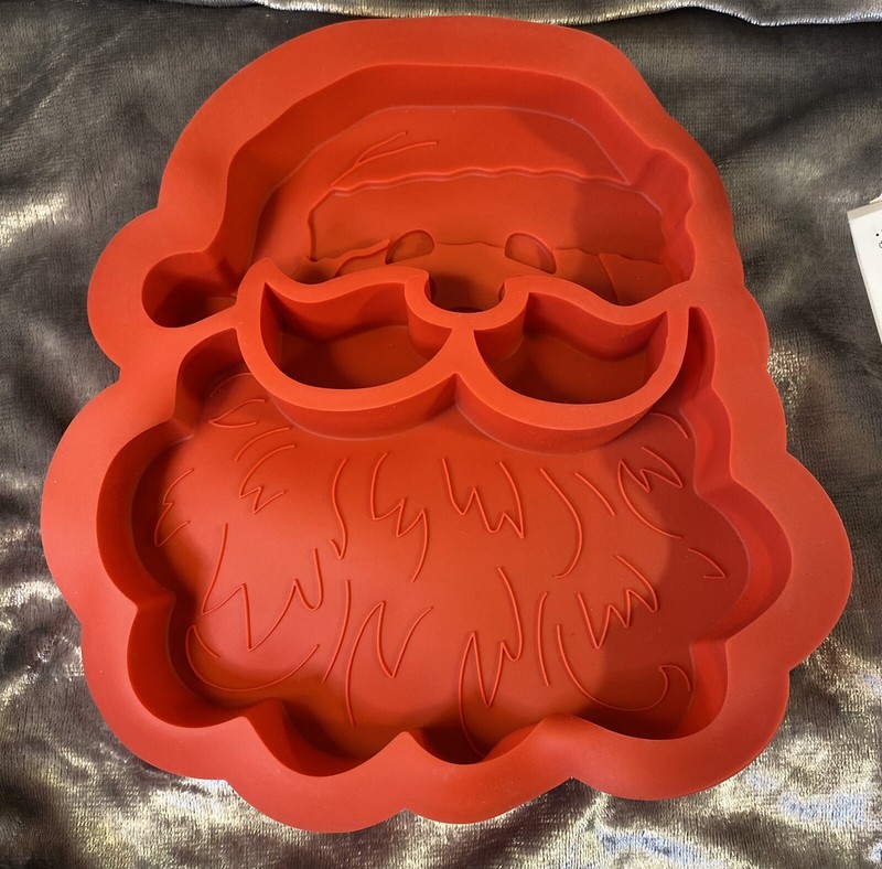 Celebrate it Christmas Santa Clause Silicone Cake Mold Red 8 1/2" X 9" X 1 1/4" gallery